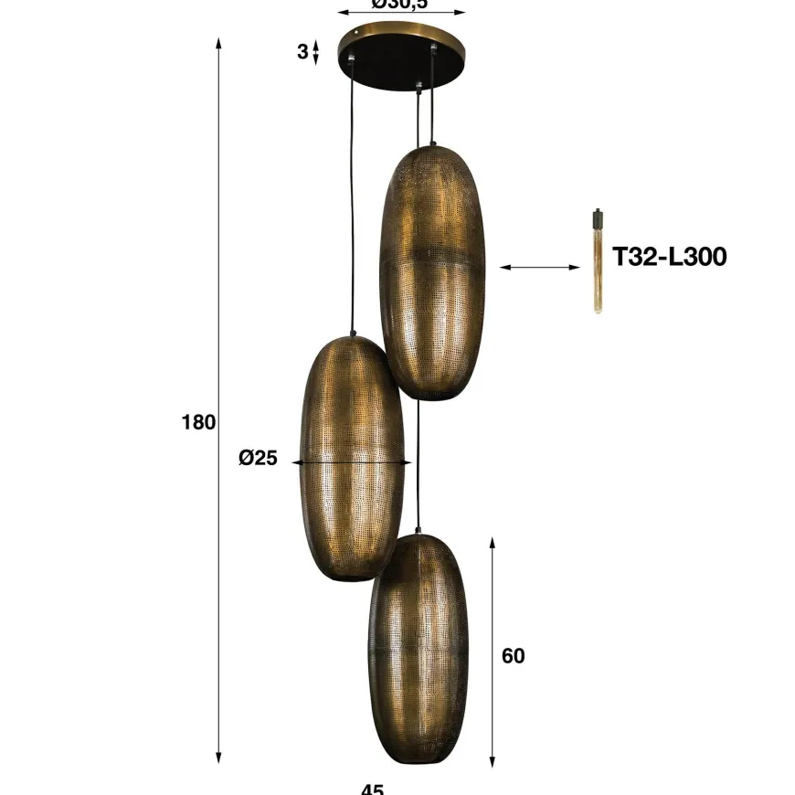 WoonStijl Hanglamp Cosmic getrapt met 3 lampen