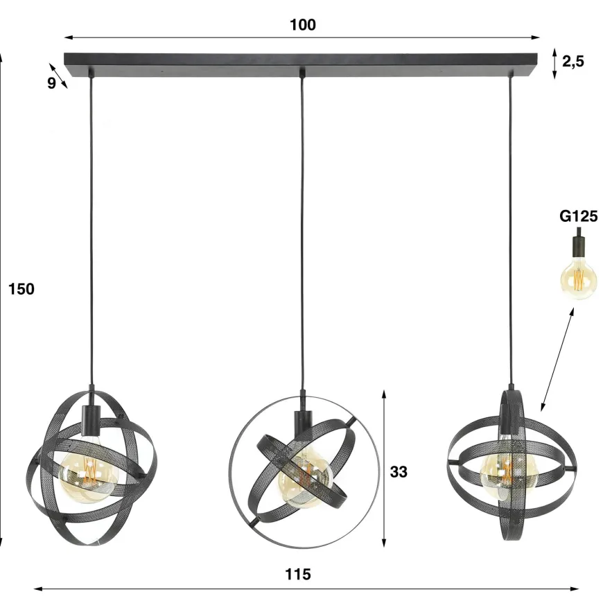WoonStijl Hanglamp Cosmos Mesh met 3 lampen