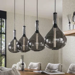 WoonStijl Hanglamp Drop smoke glass met 4 lampen