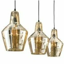 WoonStijl Hanglamp 3L amber glas kegel / Oud zilver
