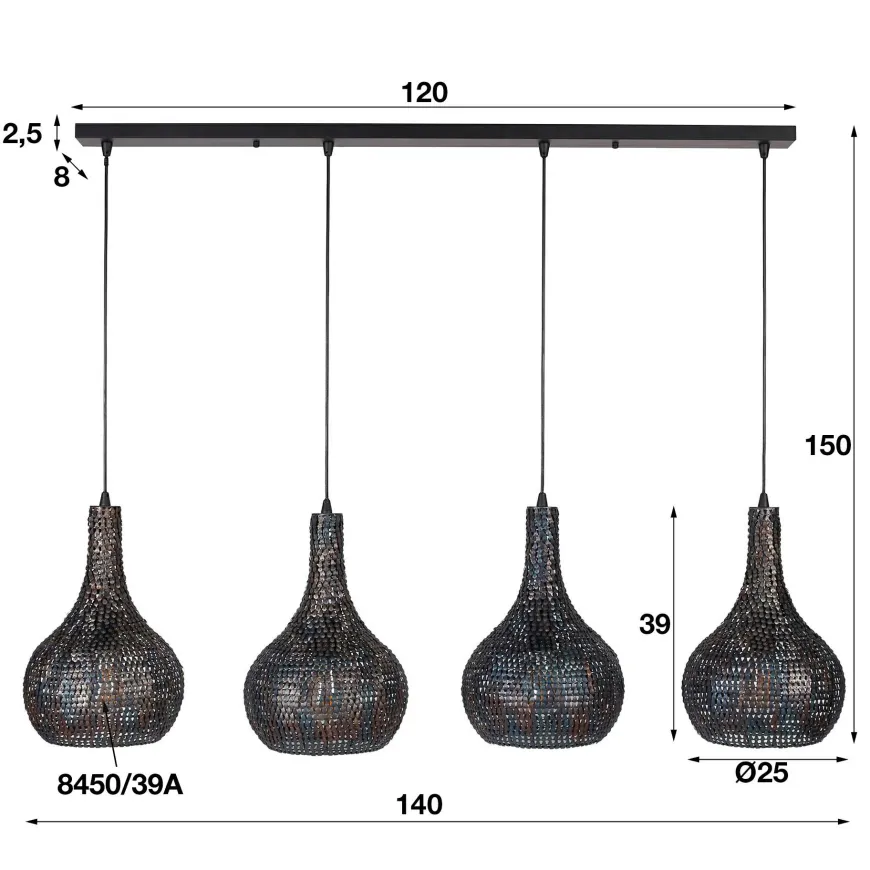 WoonStijl Hanglamp 4L armor kegel / Zwart bruin