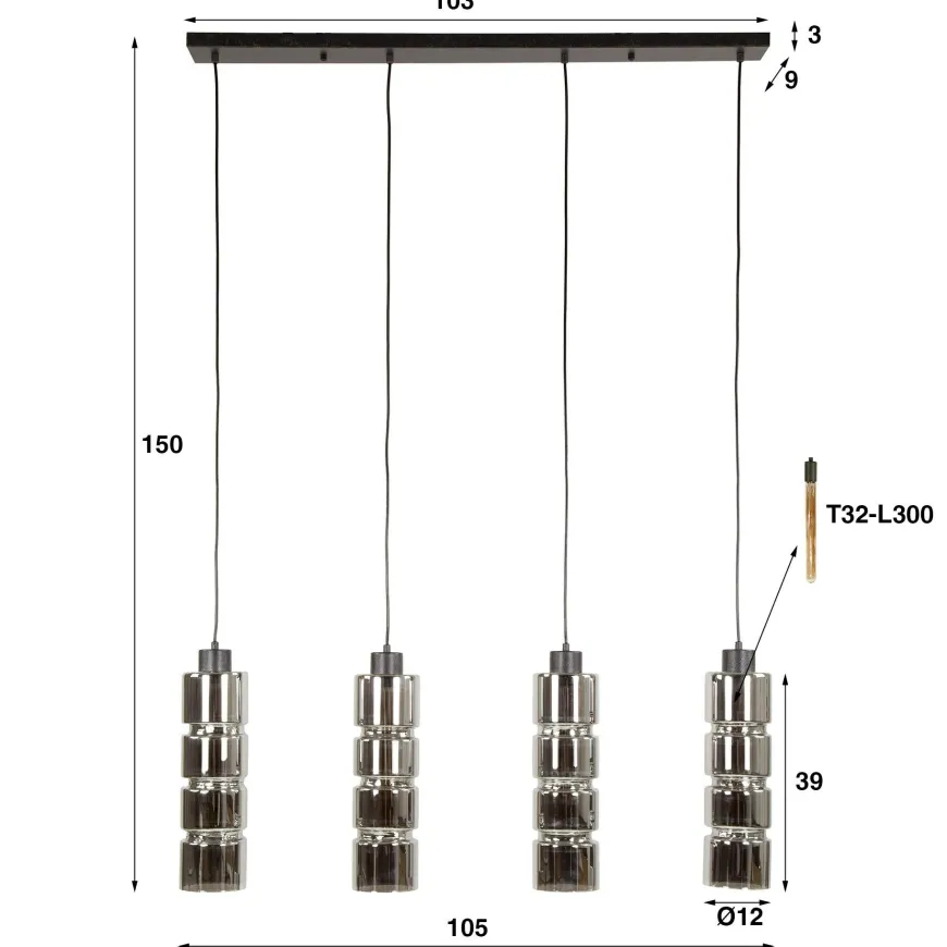 WoonStijl Hanglamp 4L cylinder glas