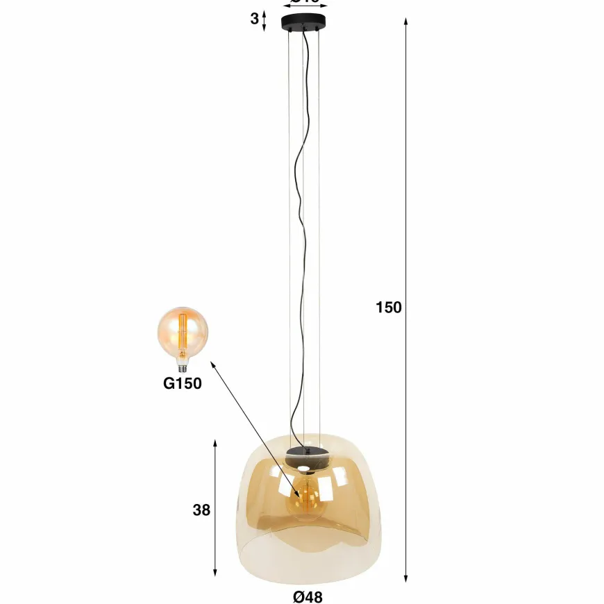 WoonStijl Hanglamp 1L drift XL glass Smoke