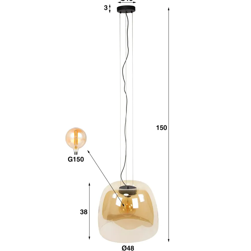 WoonStijl Hanglamp 1L drift XL glass Amber