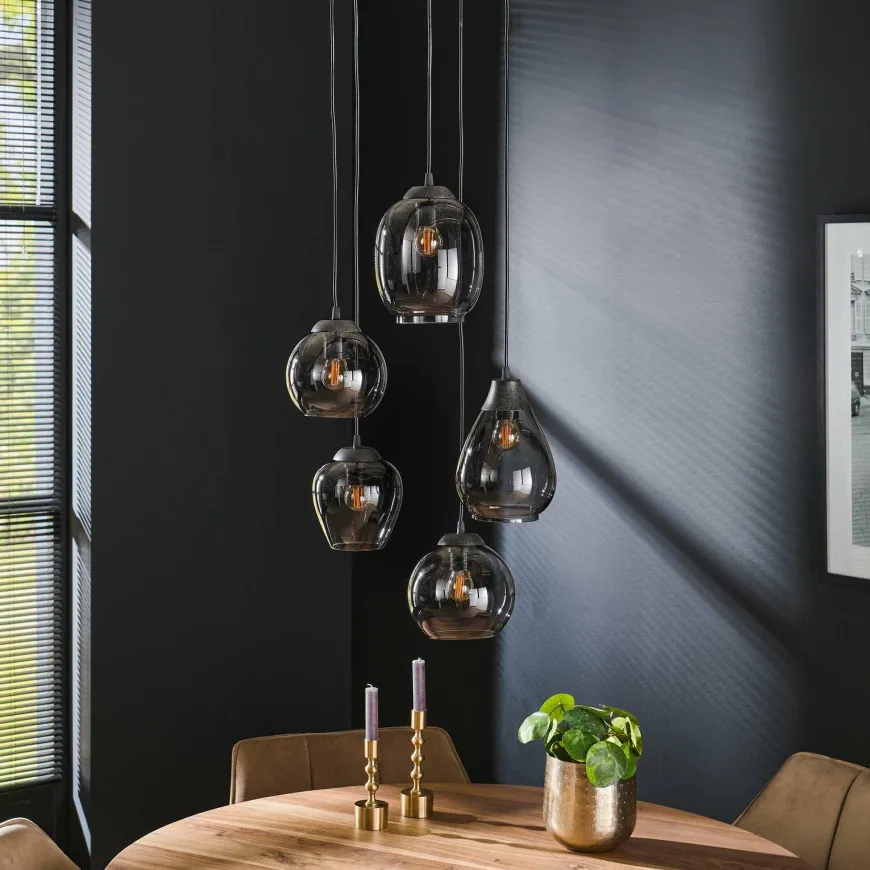 WoonStijl Hanglamp 5L getrapt mix chromed glas