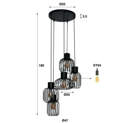 WoonStijl Hanglamp 5L getrapt mix metal