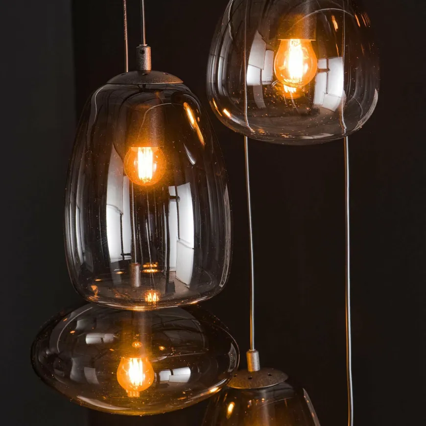 WoonStijl Hanglamp 5L getrapt mix glass shaded