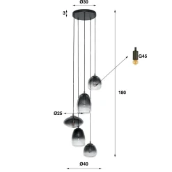 WoonStijl Hanglamp 5L getrapt mix glass shaded