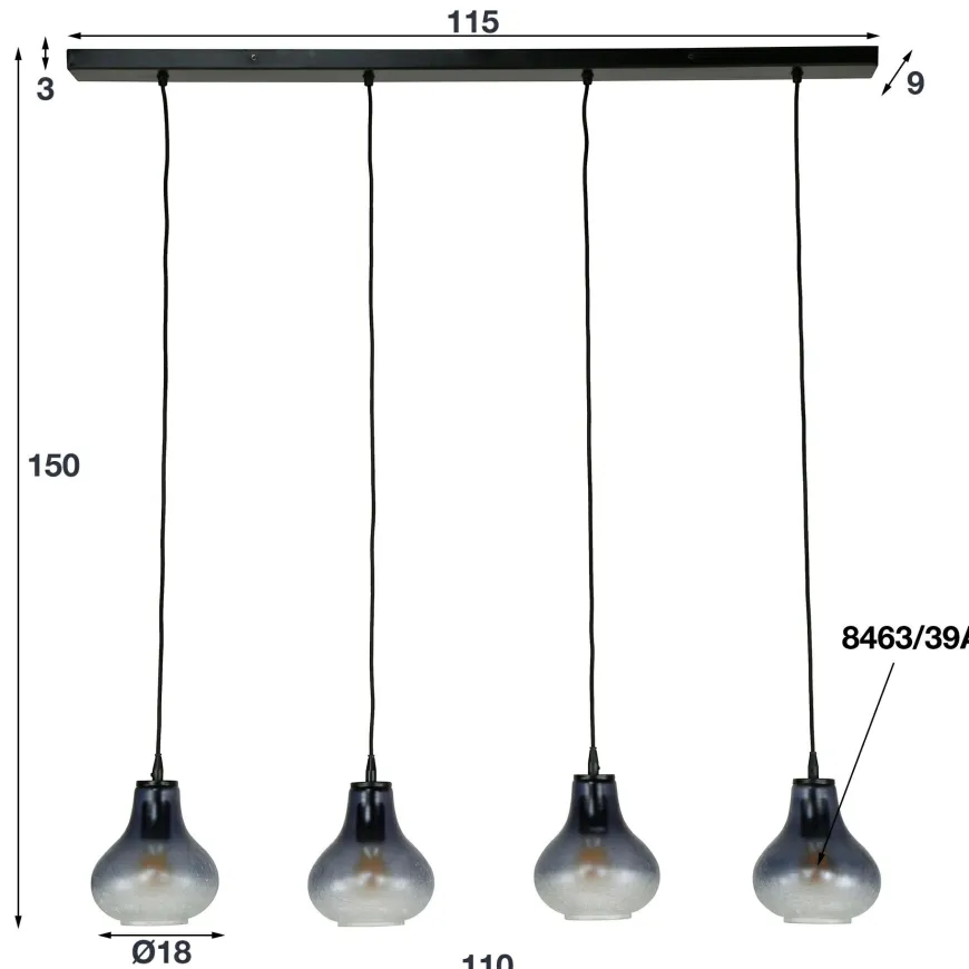 WoonStijl Hanglamp 4L kegel glass