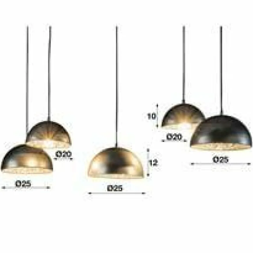WoonStijl Hanglamp 5L met crossbar en old silvery mirror inside. / Old silvery finish