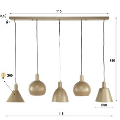 WoonStijl Hanglamp 5L Metallo mix Beige