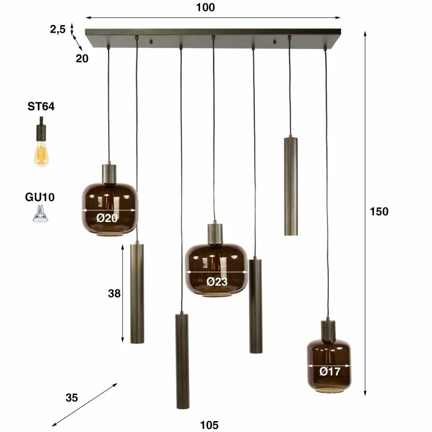 WoonStijl Hanglamp 4+3L mix Bronza