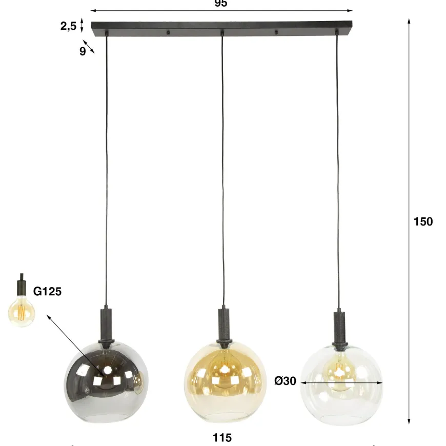 WoonStijl Hanglamp 3L Sfera tricolore