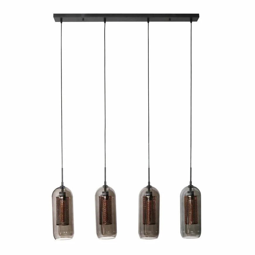 WoonStijl Hanglamp 4L smoke glas-geperforeerd staal