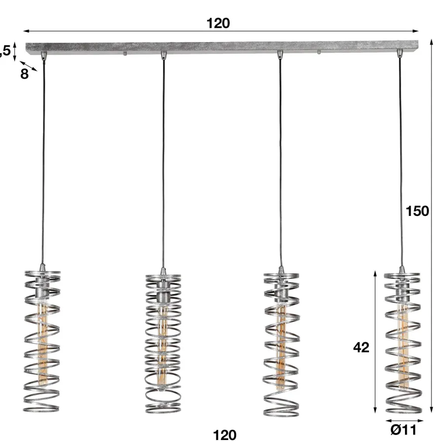 WoonStijl Hanglamp 4L spiral / Burned zilverkleurig