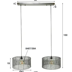WoonStijl Hanglamp 2L stringshade metal