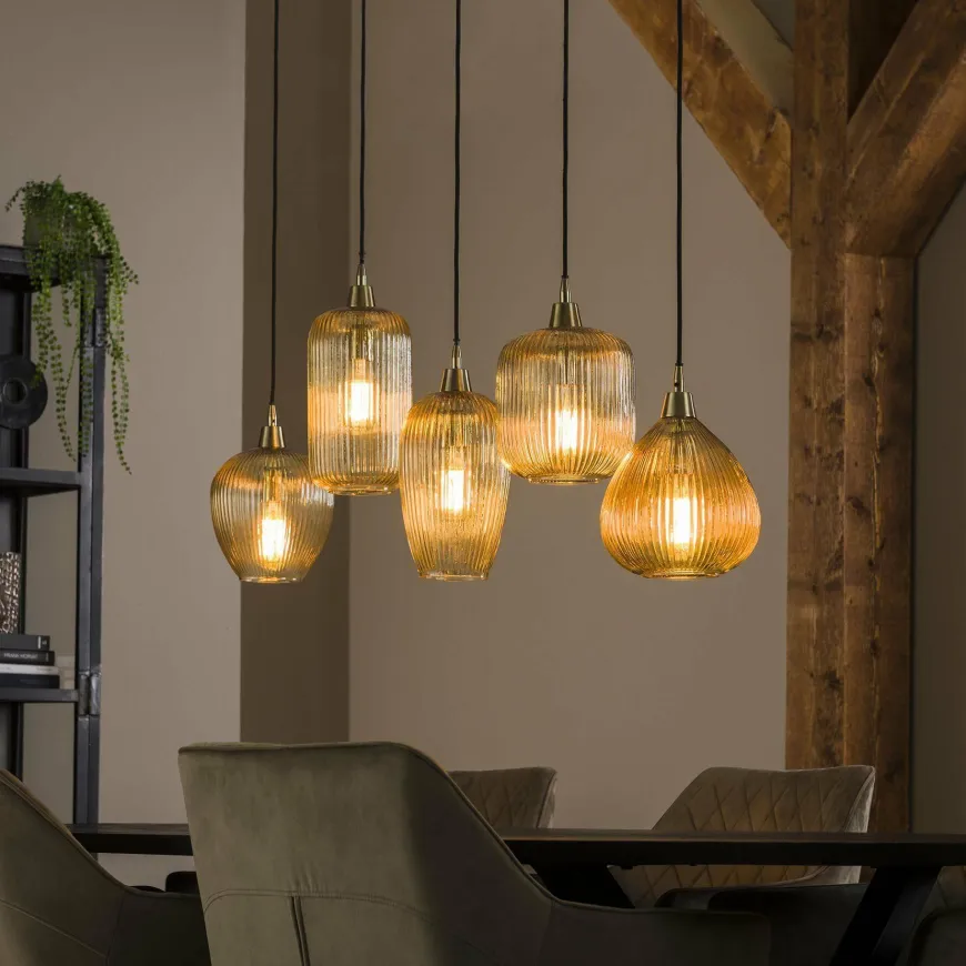 WoonStijl Hanglamp 5L stripe glass mix