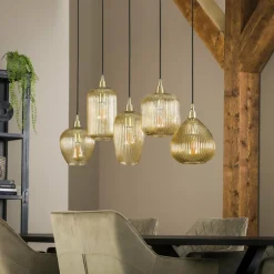 WoonStijl Hanglamp 5L stripe glass mix