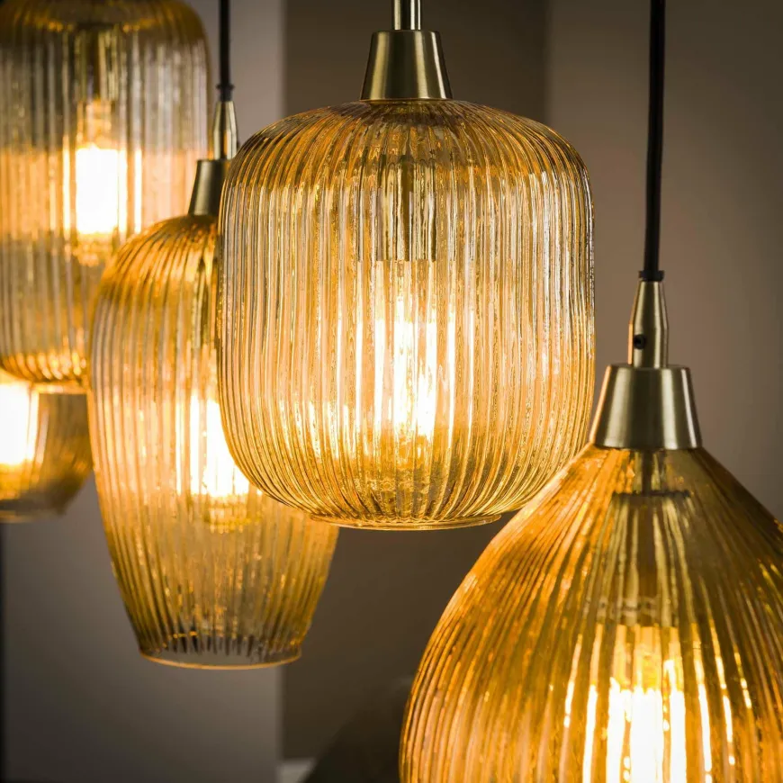 WoonStijl Hanglamp 5L stripe glass mix