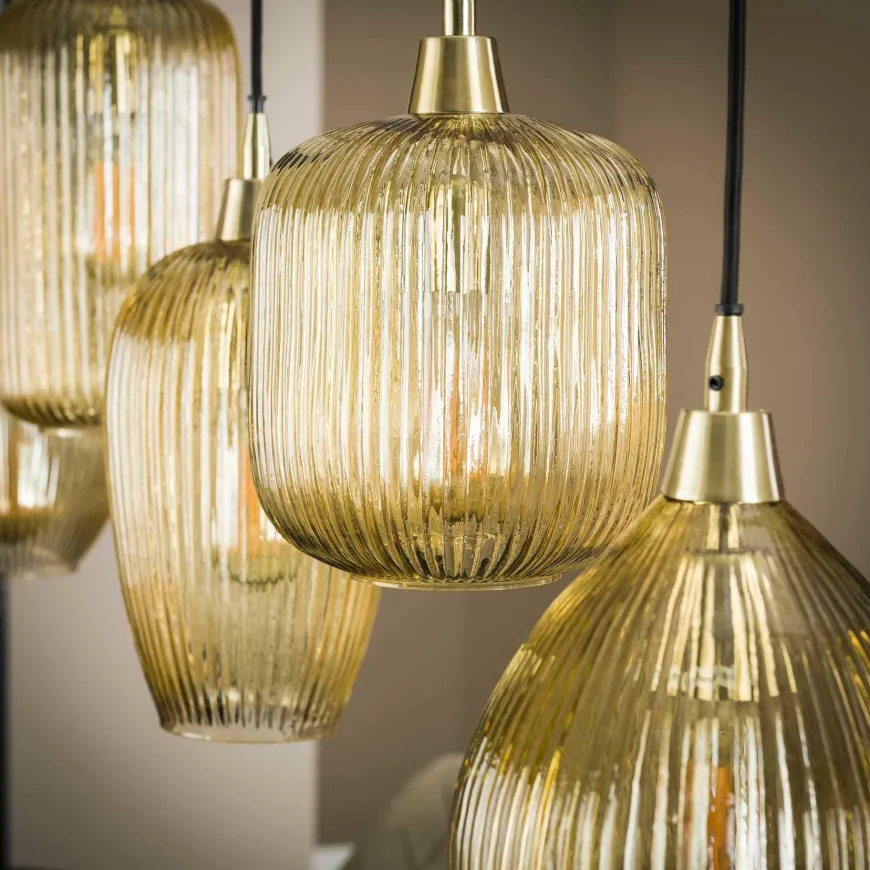 WoonStijl Hanglamp 5L stripe glass mix