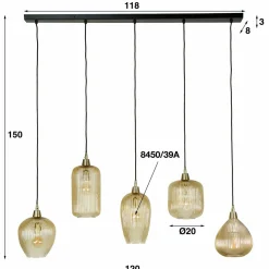 WoonStijl Hanglamp 5L stripe glass mix