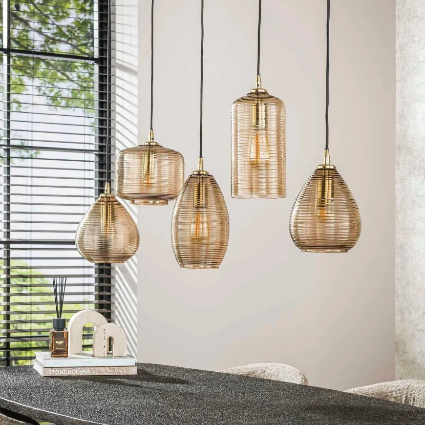 WoonStijl Hanglamp 5L Stripe glas horizontaal