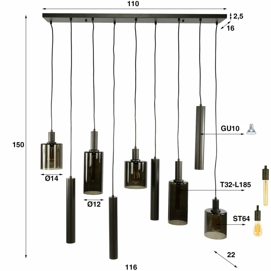 WoonStijl Hanglamp Sepiora 5+4-lichts Sienna bruin