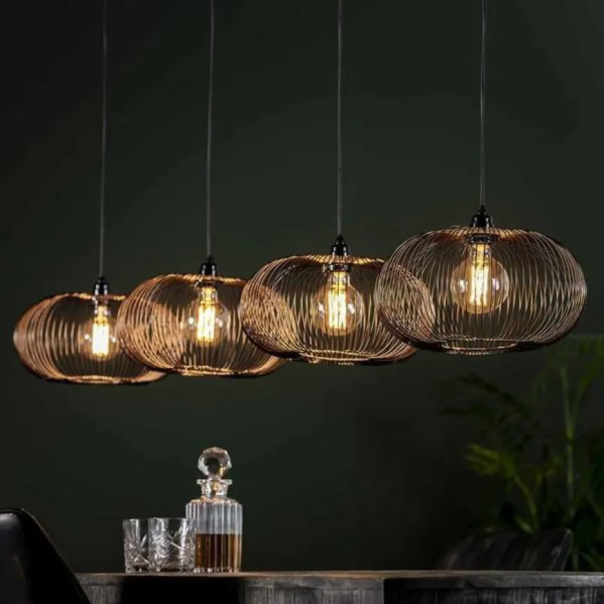 WoonStijl Hanglamp 4x Ø35 disk wire copper twist / Zwart nikkel
