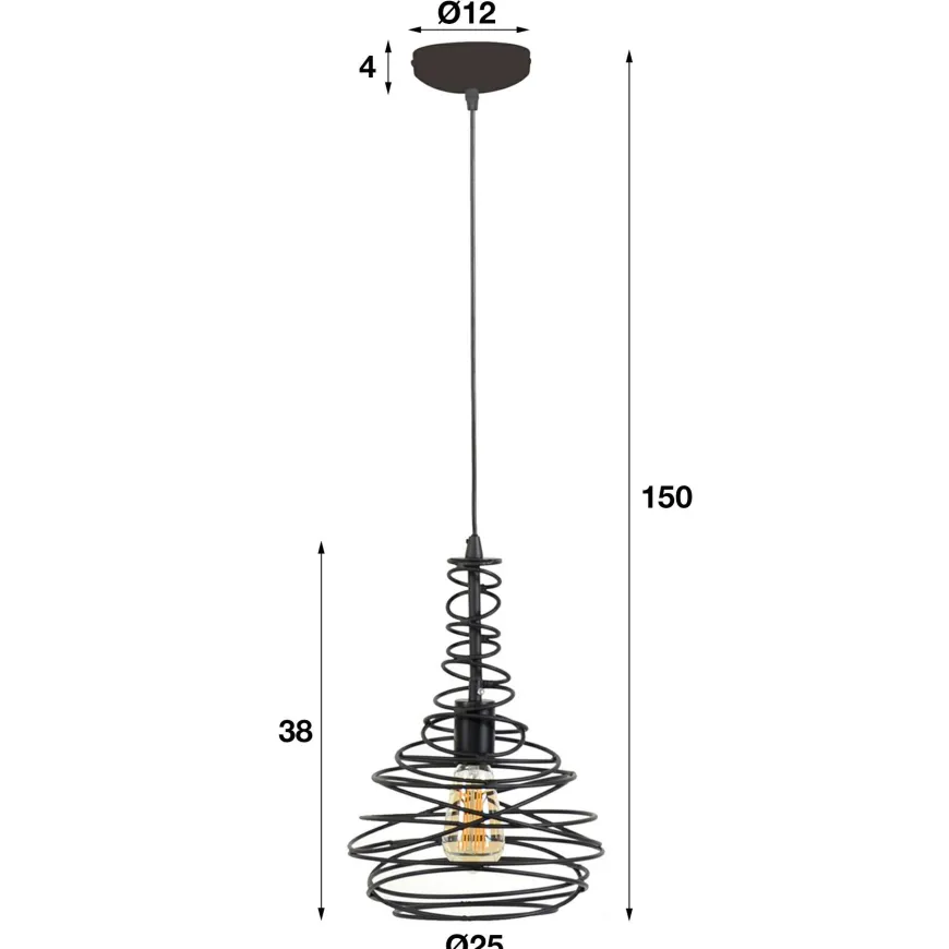 WoonStijl Hanglamp 1x Ø25 kegel spinn / Zwart