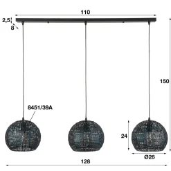 WoonStijl Hanglamp 3x armor half rond / Zwart bruin