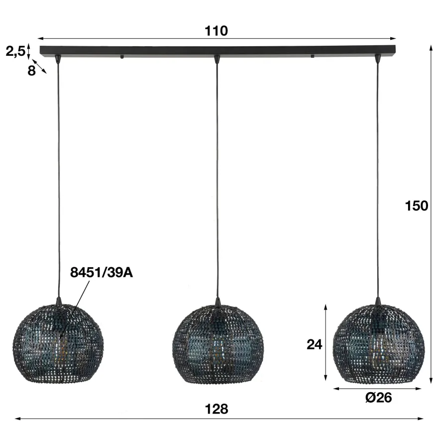 WoonStijl Hanglamp 3x armor half rond / Zwart bruin