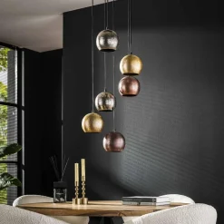 WoonStijl Hanglamp 6x bol getrapt metal print