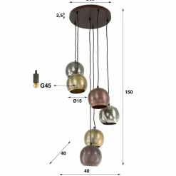 WoonStijl Hanglamp 6x bol getrapt metal print