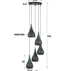 WoonStijl Hanglamp 5x getrapt punch / Zwart bruin