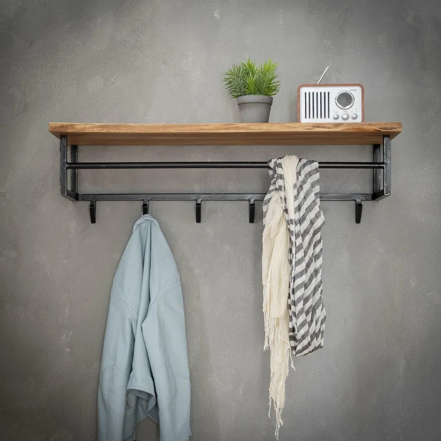 WoonStijl Kapstok edge 6 haken hoedenplank / Massief acacia naturel