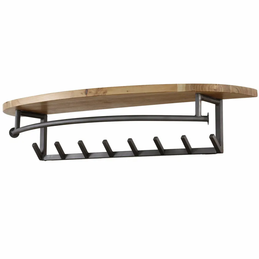 WoonStijl Kapstok round acacia 8 haken met hoedenplank