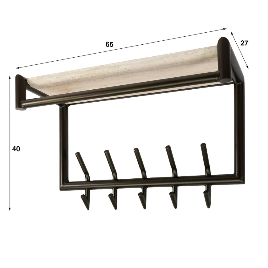 WoonStijl Kapstok Terra roede en hoedenplank 2x5 haken 65cm
