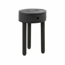 WoonStijl Nachtkastje Round zwart acacia met 1 lade