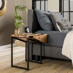 WoonStijl Nachtkastje Slice 1 lade set van 2 / Massief acacia naturel