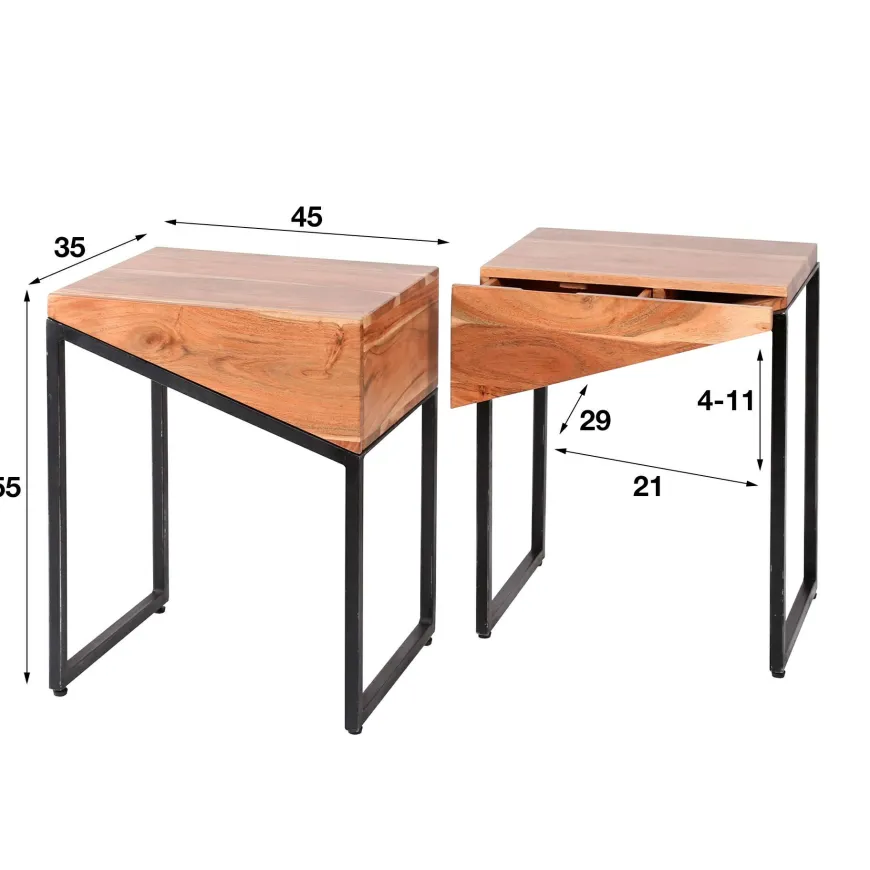 WoonStijl Nachtkastje Slice 1 lade set van 2 / Massief acacia naturel