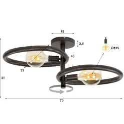 WoonStijl Plafondlamp Pebble met 2 lichtpunten