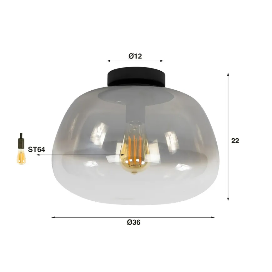 WoonStijl Plafondlamp Pulse Shaded Smoke grey glas