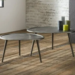 WoonStijl Salontafel Ø73cm met niervormig zand gegoten metalen blad. / Zwart Nikkel