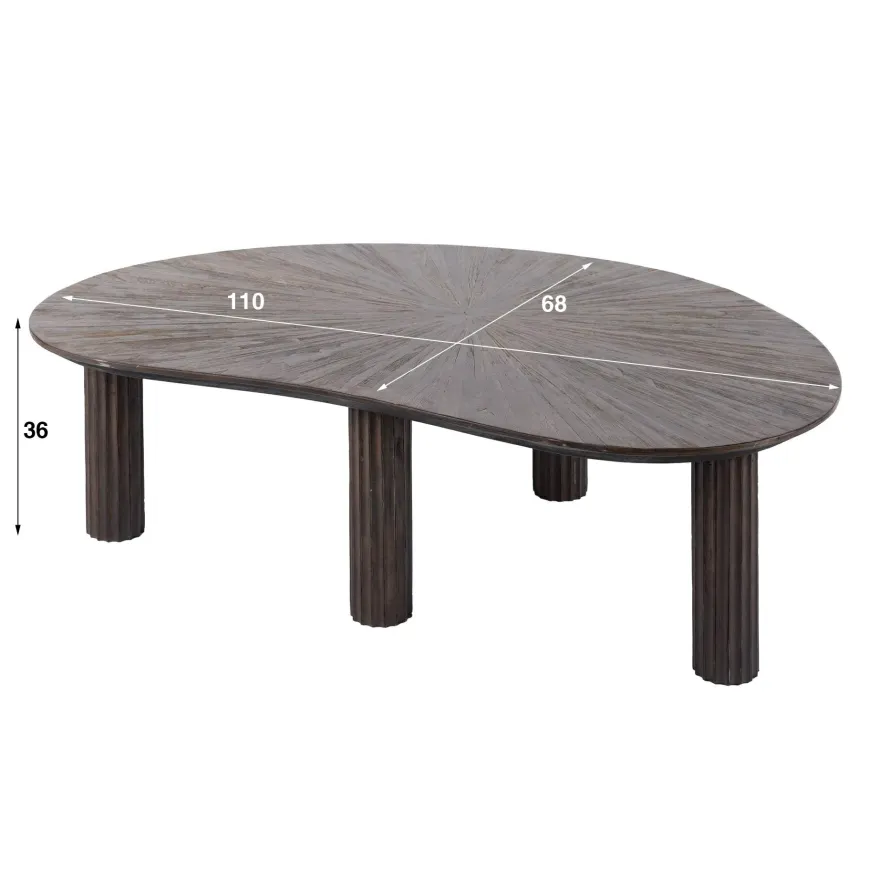 WoonStijl Salontafel 110cm niervormig Maya teak