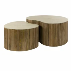 WoonStijl Salontafel Nuovo niervormig set van 2 / Massief mango zand