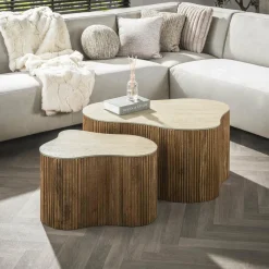 WoonStijl Salontafel Nuovo shamrock set van 2 / Massief mango zand
