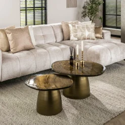 WoonStijl Salontafel set van 2 Eclipse goud antiek finish