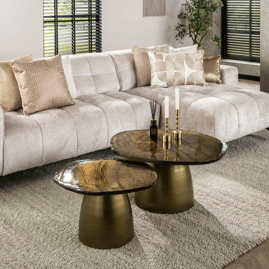 WoonStijl Salontafel set van 2 Eclipse goud antiek finish
