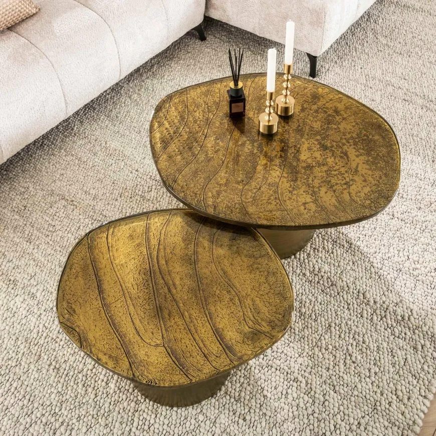 WoonStijl Salontafel set van 2 Eclipse goud antiek finish