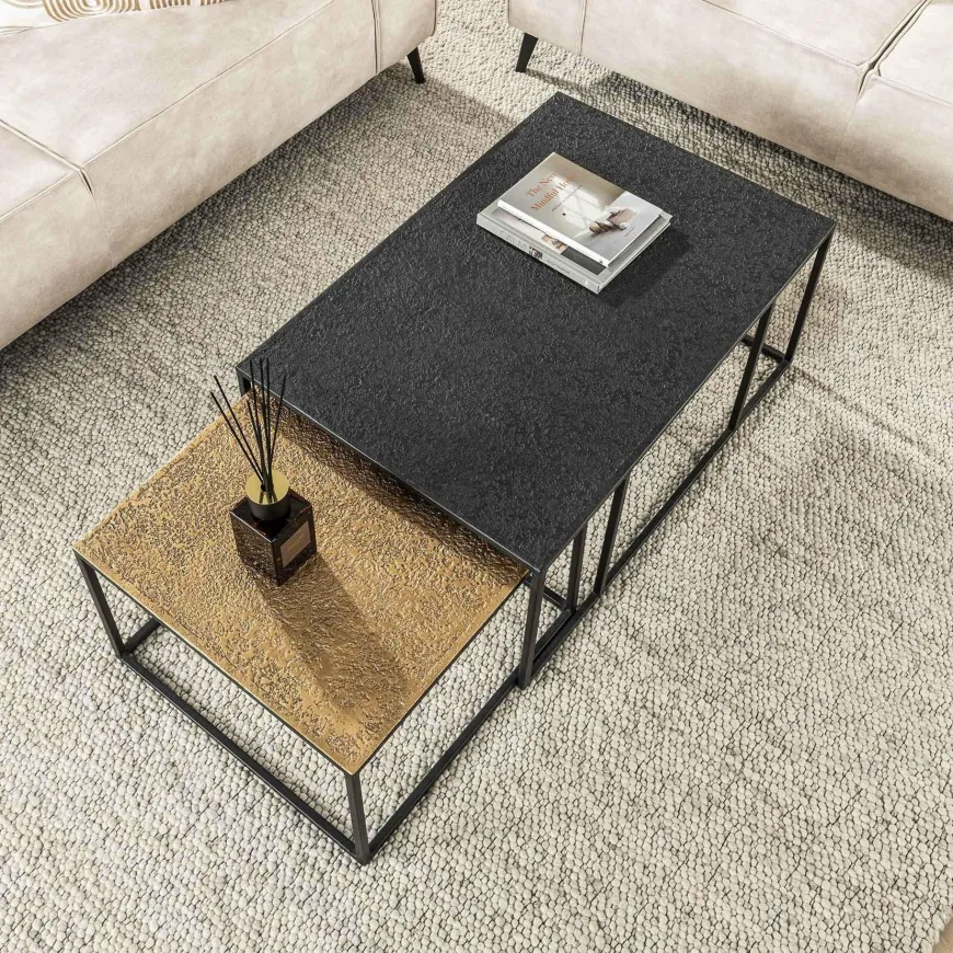 WoonStijl Salontafel set van 2 rechthoek iron metallic